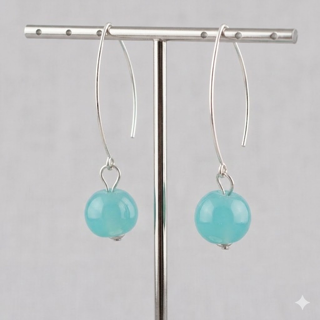 Boucles d'Oreilles Crochet en Argent 925 et Perles de Murano - Vert Menthe Givré Bea – Image 3