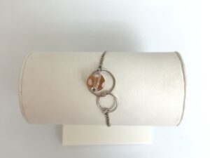 Bracelet en Argent 925 Anneaux Entrelacés et Perle de Murano à pois - Beige Rosé