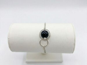 Bracelet Argent 925 Anneaux Entrelacés et Perle de Murano Noir – Élégance