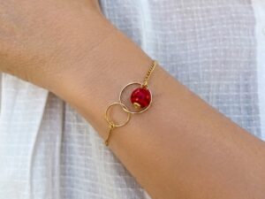 Bracelet en Plaqué Or Anneaux Entrelacés et Perle de Murano Artisanale - Rouge Passion