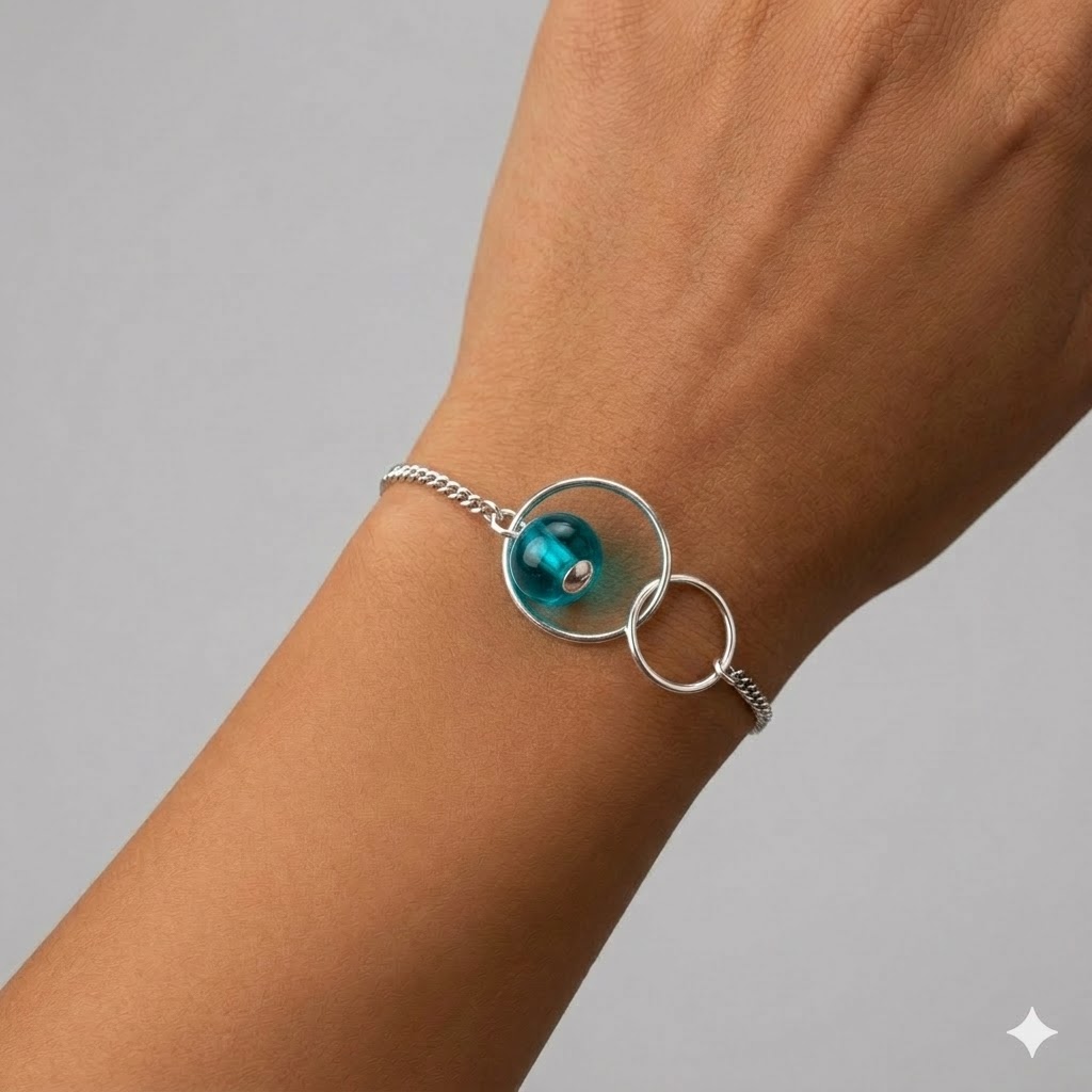 Bracelet Argent 925 et Perle de Murano Turquoise Transparente – Éclat Méditerranéen – Image 2