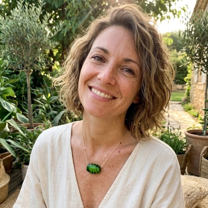 Pendentif en verre filé vert pelouse sur chaîne argent 925 – Pushi