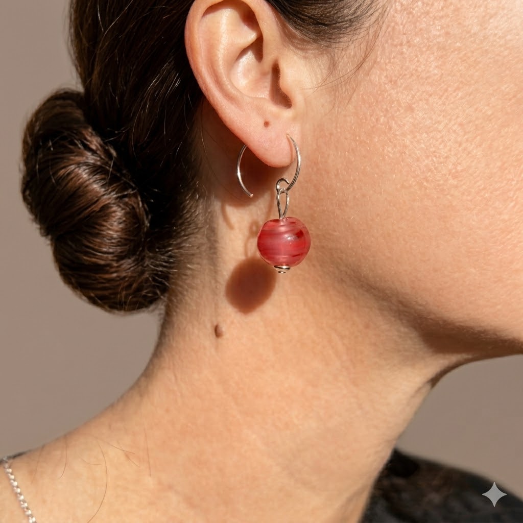 Mini créoles artisanales en argent 925 et perles de verre rose nacré – Pushi
