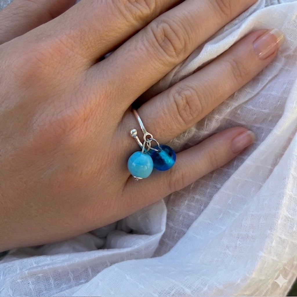 Bague réglable argent925 perles Murano glass bleu Estelle – Image 3
