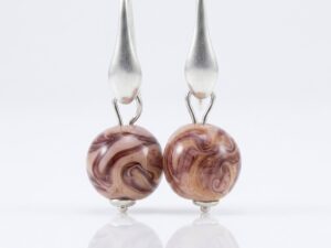 Boucles d'Oreilles Goutte en Argent 925 et Perles de Murano Nude - Décor Dentelle Noir