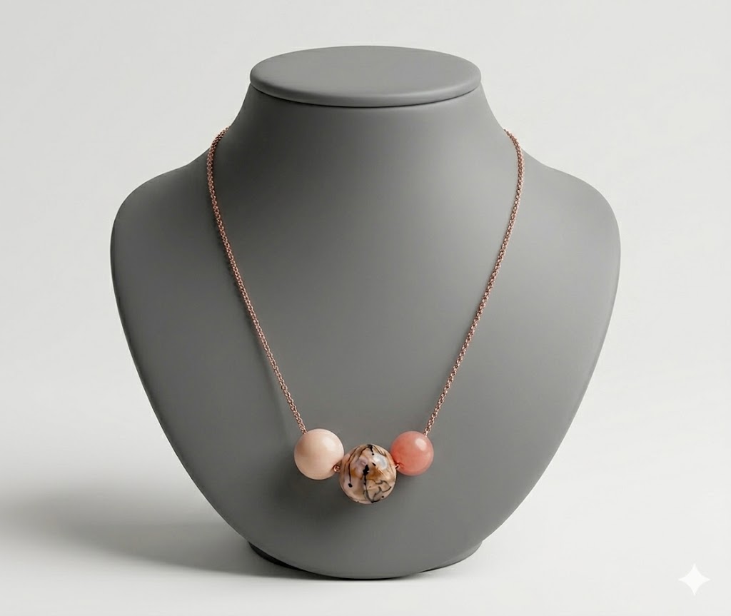 Collier Artisanal en Plaqué Or Rose et Perles de Murano - Rose Poudré Nacré Artisa