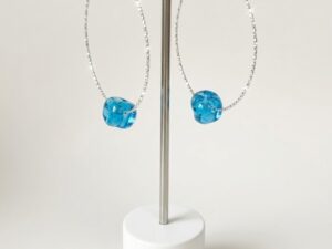 Boucles d'Oreilles Créoles Scintillantes Argent 925 et Perle Murano Turquoise